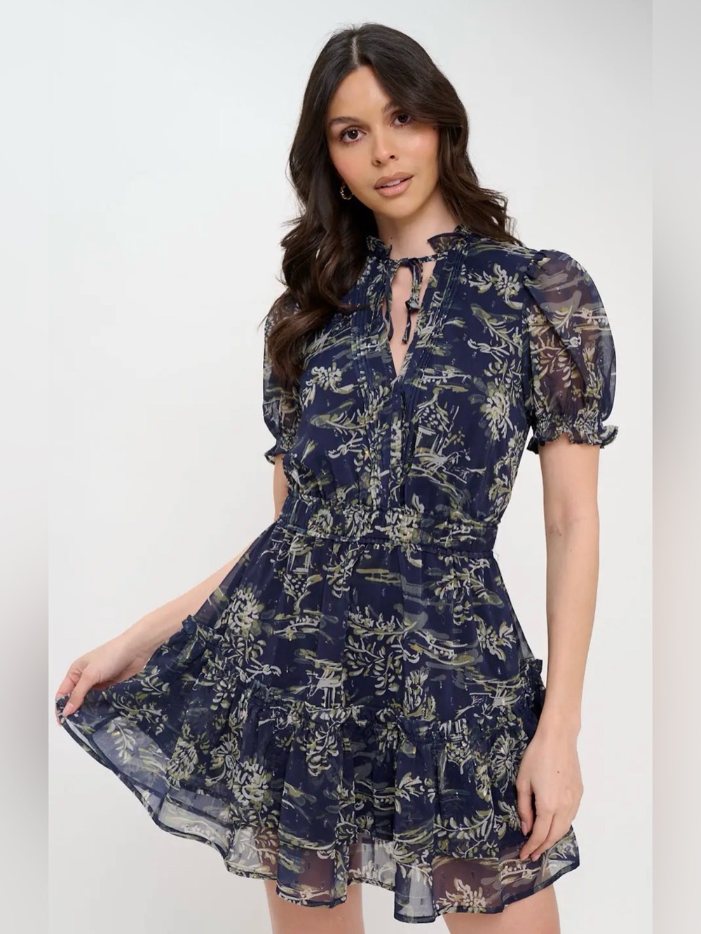 NWT Meet me in Santorini chiffon winter odyssey puff sleeve mini dress size XL